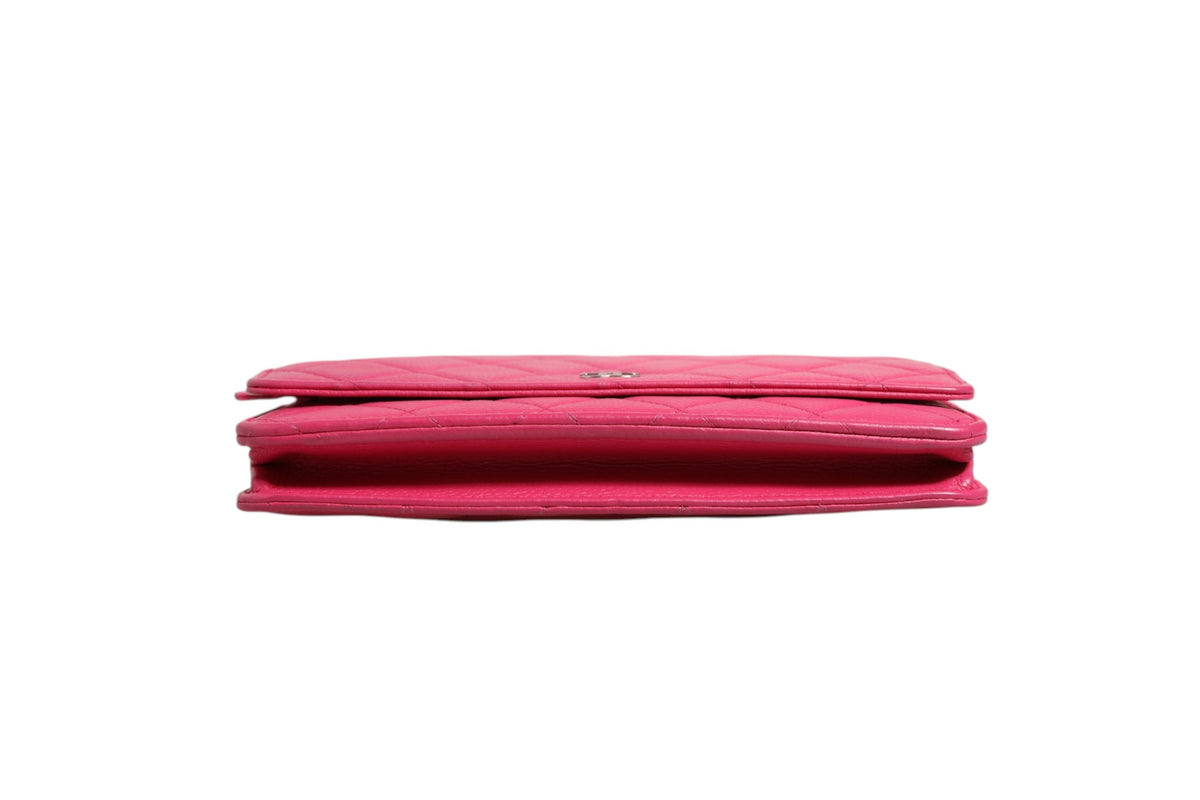Pink Quilted Lambskin Wallet On Chain WOC Silver
